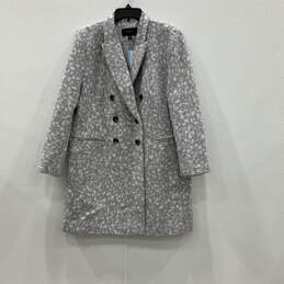 NWT Womens Gray Leopard Print Notch Lapel Double Breasted Overcoat Size XLP