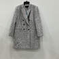 NWT Womens Gray Leopard Print Notch Lapel Double Breasted Overcoat Size XLP image number 1