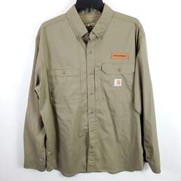 Carhartt Men Olive Green Relaxed Fit Button Up Shirt L