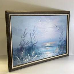 Pastel Beach Scene with Pampas Grass Oil on canvas by Ruby Signed alternative image