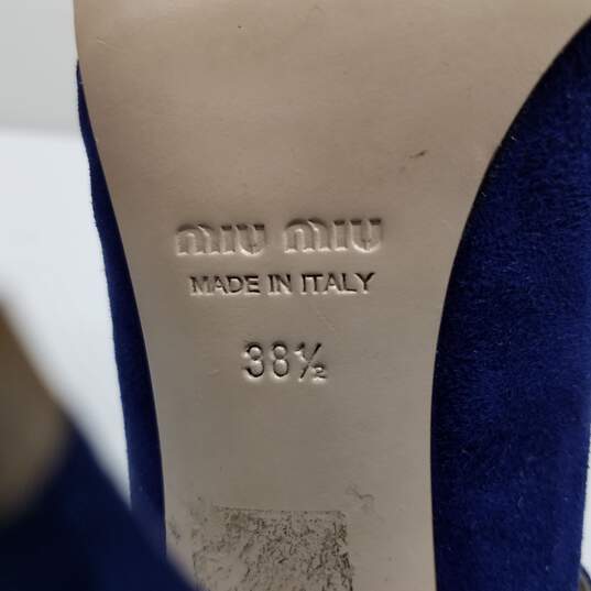 AUTHENTICATED WMNS MIU MIU SUEDE ANKLE STRAP STILLETO SIZE 38.5 image number 7