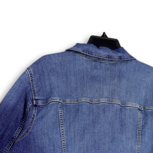 Womens Blue Denim Long Sleeve Collared Pockets Button Front Jacket Size 2X image number 4