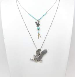 Southwestern 925 Turquoise Eagle & Feathers Liquid Silver & Pendant Necklaces