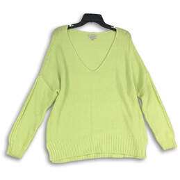 Womens Green Knitted Long Sleeve V-Neck Regular Fit Pullover Sweater Size L