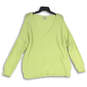 Womens Green Knitted Long Sleeve V-Neck Regular Fit Pullover Sweater Size L image number 1