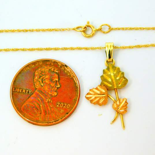 14K Yellow & Rose Gold Etched Leaf Pendant Necklace 1.0g image number 5