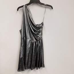 NWT Womens Silver One Shoulder Pullover Short Mini Dress Size Large