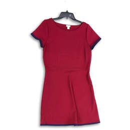 Womens Red Round Neck Short Sleeve Pullover A-Line Dress Size 8