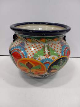 Large Mexican Talavera Round Multicolor Ceramic Planter
