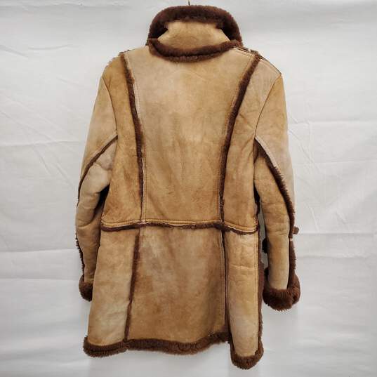 NWT Mintage Vintage WM's Brown Leather Sheepskin Suede Fur Collar Jacket Size 16 image number 2
