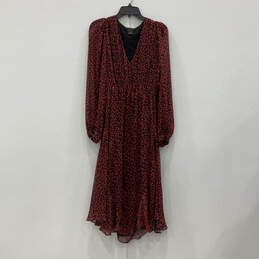 Womens Red Black Leopard Print Long Sleeve V-Neck Fit & Flare Dress Size 8