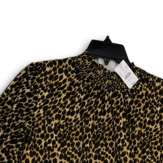 NWT Womens Brown Black Leopard Print Mock Neck Pullover Blouse Top Size XL image number 3