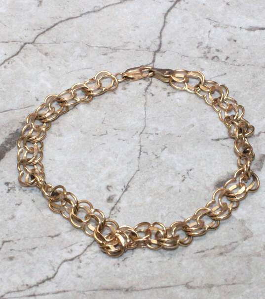 *REPAIRED* 14K Yellow Gold Double Circle Chain Bracelet - 4.88g image number 5
