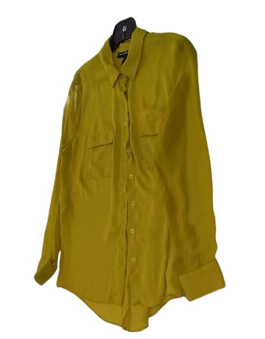Womens Yellow Long Sleeve Comfort Casual Button Up Shirt Size S image number 2