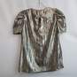 Metallic silver short sleeve loose fit puff sleeve blouse XXS nwt image number 3