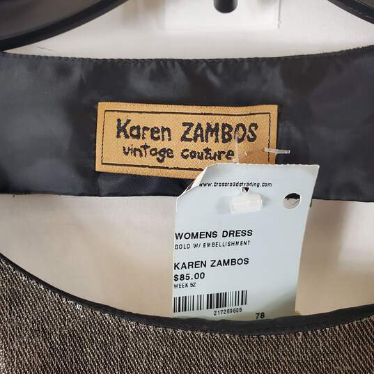 Karen Zambos Women's Olive Metallic Vintage Dress SZ P NWT image number 3