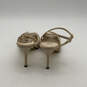 Womens Beige Leather Peep Toe Stiletto Heel Slingback Sandals Size 11 M image number 4
