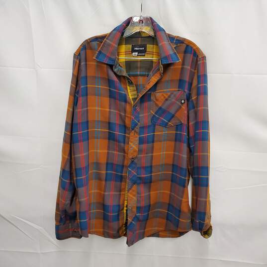 Marmot MN's Brown & Blue Plaid Flannel Long Sleeve Button Shirt Size MM image number 1