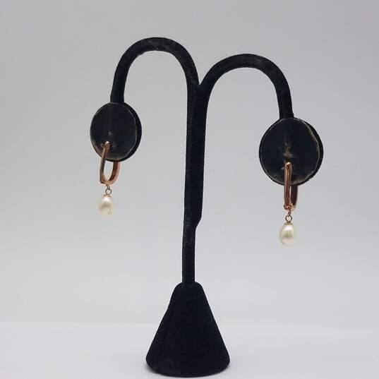 SLC 10k Rose Gold CZ Fw Pearl Dangle Earrings 1.6g image number 2