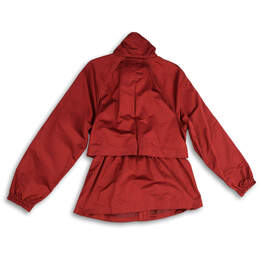 Womens Red Long Sleeve Mock Neck Oversized Full-Zip Windbreaker Jacket Sz L alternative image