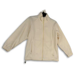 Womens Ivory Mock Neck Long Sleeve Pockets Full-Zip Fleece Jacket Size M
