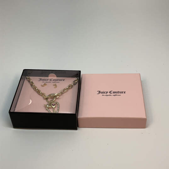 Designer Juicy Couture Gold-Tone Heart Charm Necklace & Earrings Set w/ Box image number 1