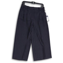 NWT Womens Navy Blue Striped Slash Pockets Cropped Pants Size 6