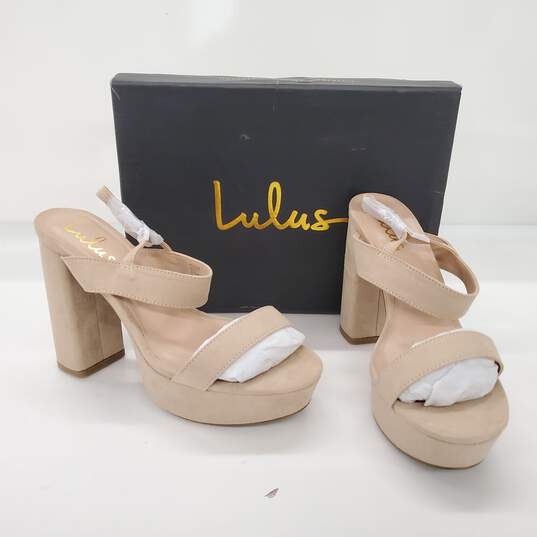 Lulu's Women's ACEE Natural Beige Suede Platform Heels Size 8.5 image number 1
