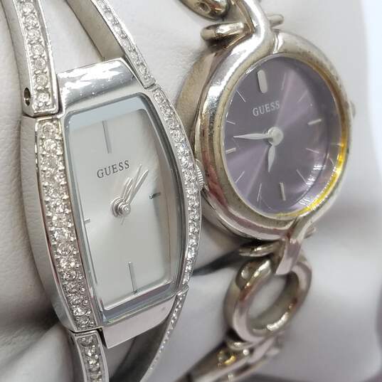 Dual Guess Crystal Bezel Ladies Stainless Steel Cuff Bracelet Quartz Watch Collection image number 4