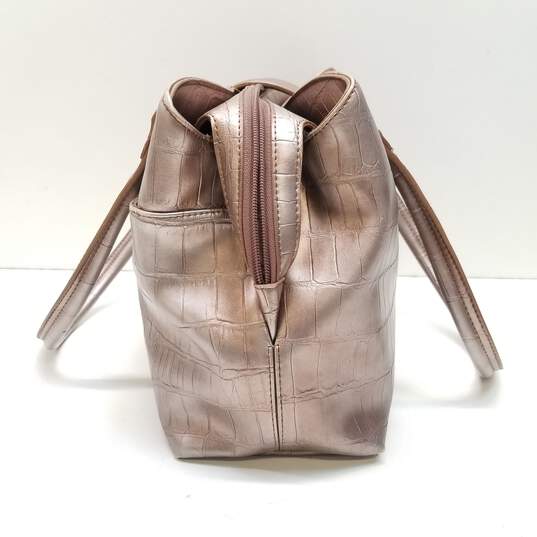 Liz Claiborne Women's Pink Pearl Croc Embossed Leather Handbag image number 5