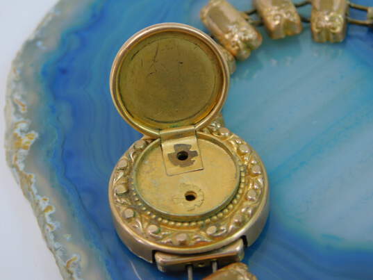 Antique Victorian Gold Filled Etched Monogram Slide Charm Book Chain Bracelet For Repair 27.8g image number 5