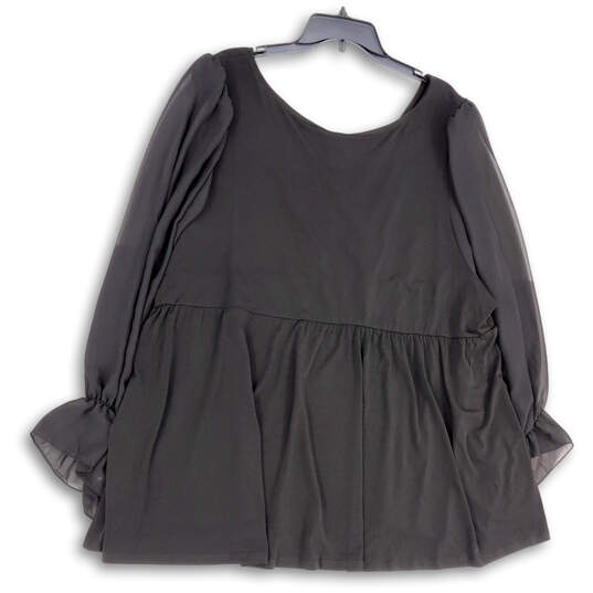 NWT Womens Black Surplice Neck Ruffle Bell Sleeve Blouse Top Size 6/6X/30 image number 2