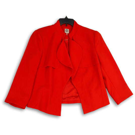 Womens Red Spread Collar Casual Long Sleeve Open Front Jacket Size 16 image number 1