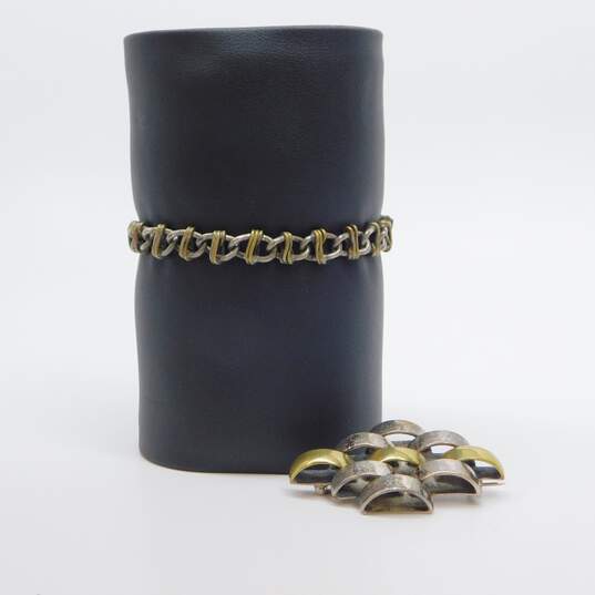 Taxco 925 Geometric Sculptural Brooch & Fancy Chain Bracelet 28.7g image number 1