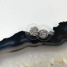 Designer Kendra Scott Silver-Tone Clear Stone Hexagon Nola Stud Earrings