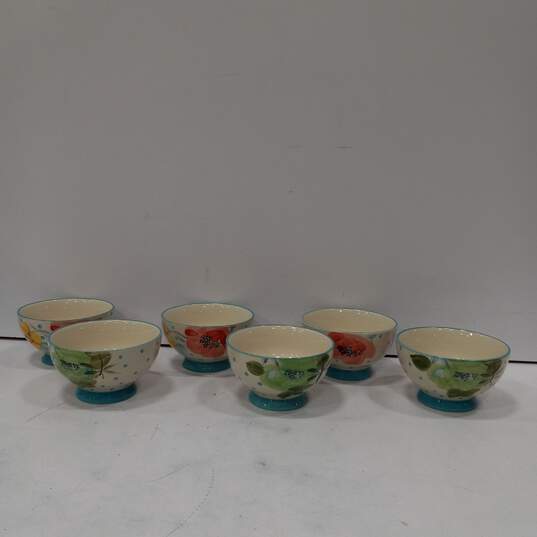 6 The Pioneer Woman Turquoise Bloom 6" Stoneware Footed Cereal Bowls image number 1