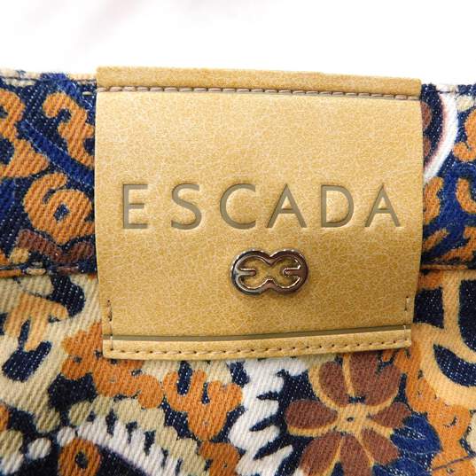 Escada Paisley Brown Printed Denim Straight Leg Women's Pants Size 38 with COA image number 10