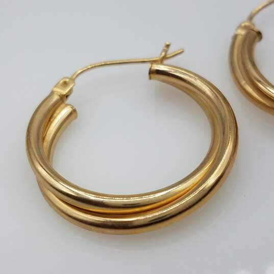 JJT Signed 10k Gold Earrings Hoops Pierced 1in 1.94g image number 4