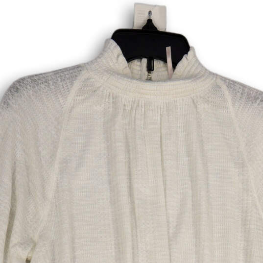 Womens White Smocked Mock Neck Long Sleeve Pullover Blouse Top Size Small image number 4