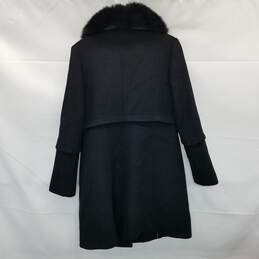 Elie Tahari Black Fox Fur Collar Wool Trench Coat Size 6 alternative image