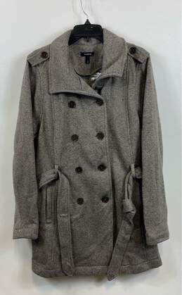 NWT Torrid Womens Gray Double Breasted Herringbone Fleece Trench Coat Size 3