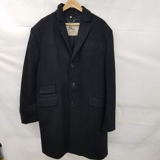 Burberry London Black Wool Trench Coat Men's Size 58 - AUTHENTICATED image number 1