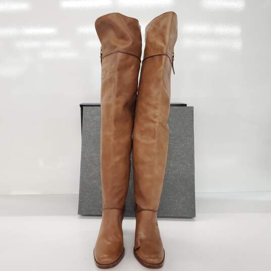 Via Spiga Women's Divine Over the Knee Tobacco Brown Leather Riding Boots Size 9 image number 2