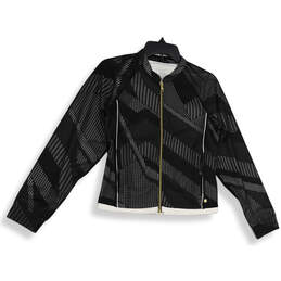 Womens Black Long Sleeve Side Pockets Full-Zip Activewear Jacket Size S