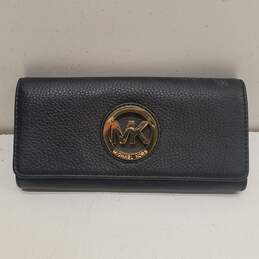 Michael Kors Continental Black Pebbled Leather Envelope Flap Wallet