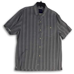 Mens Gray Striped Collared Chest Pocket Short Sleeve Button-Up Shirt Size L