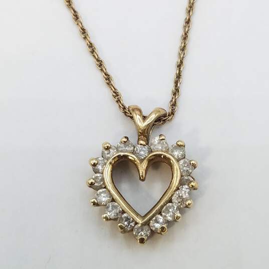 14K Gold Diamond Heart Pendant Necklace 4.4g image number 2