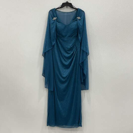 NWT Womens Blue Glitter Ruched Kimono Sleeve V-Neck Maxi Dress Size 8 image number 1