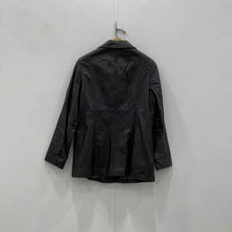 Mens Black Leather Long Sleeve Inner Pockets Front Button Jacket Size L alternative image