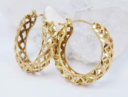 14K Gold Etched Open Lattice Chunky Hoop Earrings For Repair 5.1g alternative image